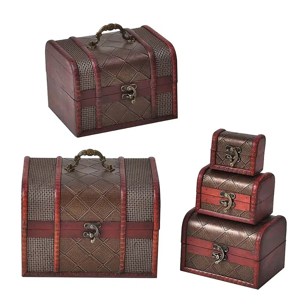 5 Bronze Floral Embossed MDF & Faux Leather Mixing Exquisite Boxes